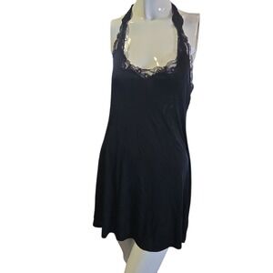 Victoria's Secret Black Lace Slip Chemise Nightgown Halter Sleep Dress Size M